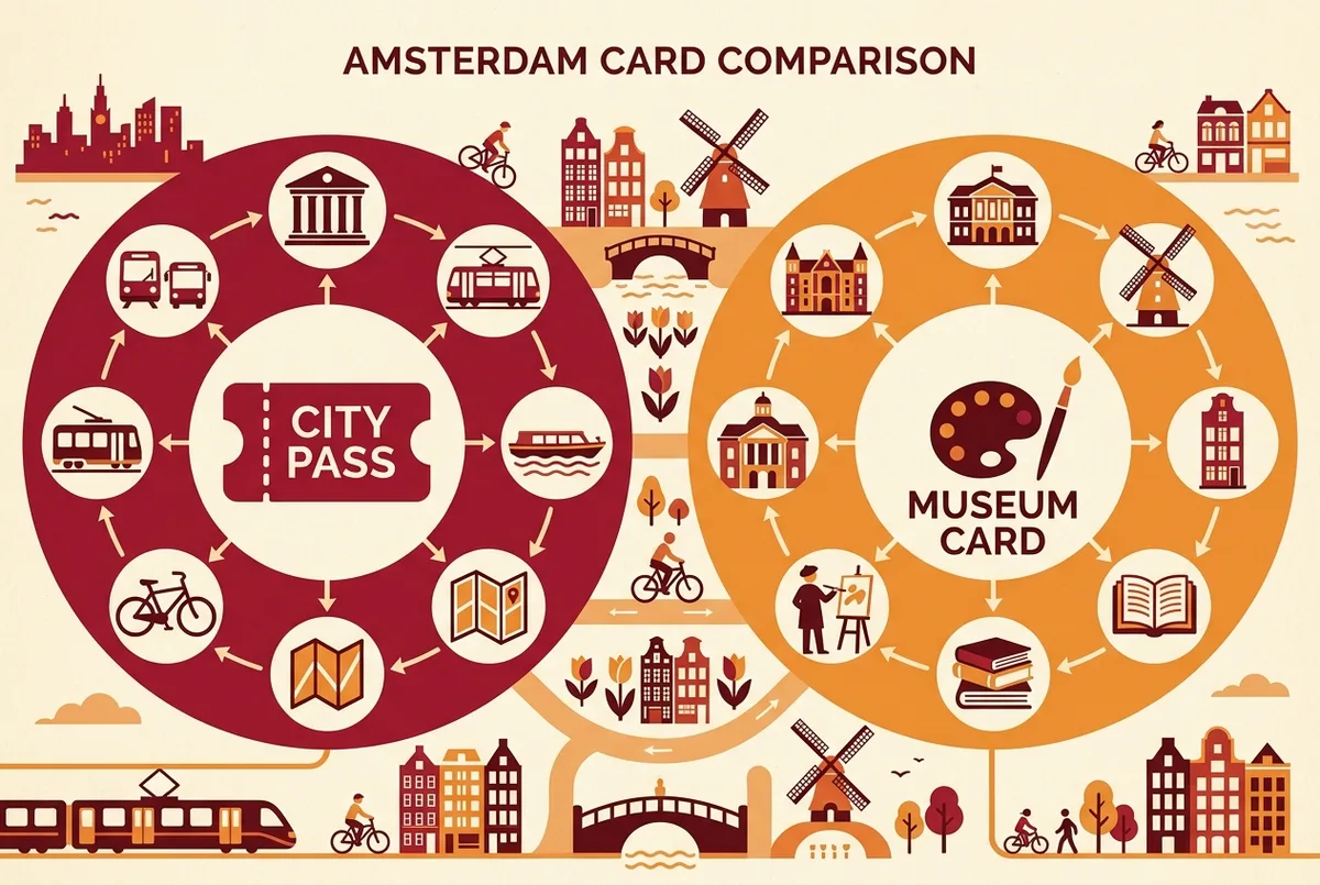 infographic comparing amsterdam pass options for the question city card amsterdam, rembrandt card amsterdam